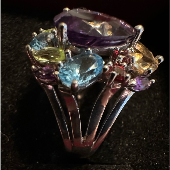 “Shangrila” Multi Gemstone 5.32 TCW Sterling Silver Cocktail Ring Size 7 - Picture 3 of 7